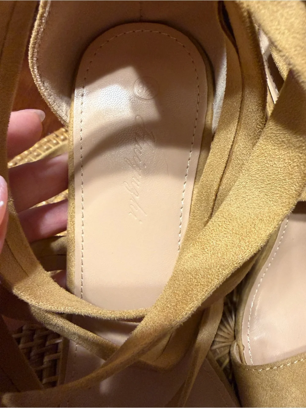 Suede Strappy Lace-Up‎ Sandals in Camel